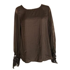 NWT Buckle Gimmicks black polka dot lace sleeve blouse size small